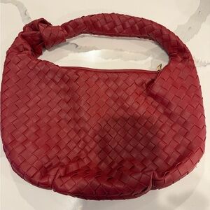 Red Woven Leather Hobo Bag